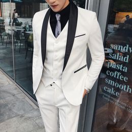 White Wedding Tuxedos 2022 Fashion Men's Slim Boutique Business Groom Dress Blazers Jacket Waistcoat Trousers (Jacket+Pants+Vest)