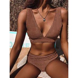 Micendy Shiny Bikini Swimwear Push Up Swimsuit Female Gold Wire Bathing Suits Summer Solid High Waist Bikini Sets XL Wear 210629