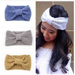 Winter Warmer Ear Knitted Headband Women Crochet Bow Wide Turban Stretch Hairband Girls Headwrap Hair Accessories 23 Colours DW4886