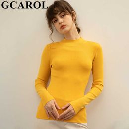 GCAROL Women Stand Collar Mercerized Cotton Slim Sweater Stretch Fit To Body Knitted Jumper Fall Winter Daily Jersey Knitwear X0721