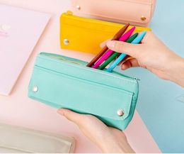 new style pencil case large capacity pen case solid Colour stationery cases zipper coin purse storage bag Organiser pouch pencil bags
