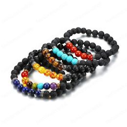 Men Women Bracelets 8mm Lava Rock 7 Chakras Aromatherapy Essential Oil Diffuser Bracelet Natural Stone Yoga Beads Bangle