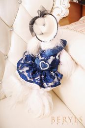 Dog Apparel High-end Royal Blue Luxury Dresses Wedding Princess Banquet Pet Clothes Bomei Clothing Spring Chihuahua Yorkie Maltese