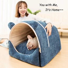 Cawayi Warm Dog Kennel Portable Dog House Semi Enclosed Big Indoor Space Cozy Sleepin Bed for Small Large Dog Cat French Bulldog 210713