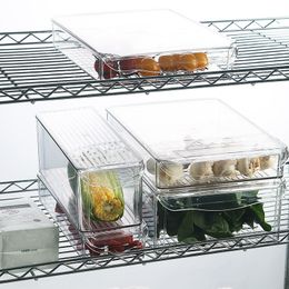 Refrigerator Transparent Storage Box Plastic kitchen Fruit And Vegetable Storage Organizer Stackable Rectangular Crisper 210309