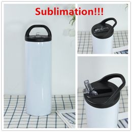 Blank Sublimation Tumbler 20oz STRAIGHT skinny tumbler whit straw Lid Straight Cups Stainless Steel slim Insulated Tumbler Beer Coffee Mugs