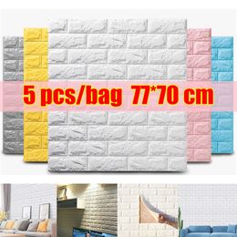 5pc 77*70cm 3D Wall Sticker Imitation Brick Bedroom Decor Waterproof Self-adhesive Wallpaper For Living Room TV Backdrop Decor 210308