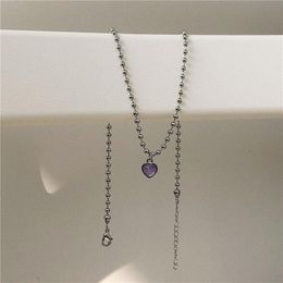 Pendant Necklaces Kpop Chic Purple Heart Short Necklace For Women Layered Basic French Metal Clavicle Chain Aesthetic Jewellery