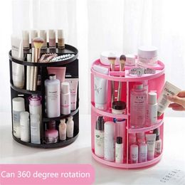 New 360-degree Rotating Makeup Organiser Brush Holder Jewellery Organiser Case Jewellery Makeup Cosmetic Storage Box Shelf 210315