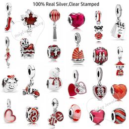 Charmsy 925 Sterling Silver Red Heart Charm Fit Original Dangle Beads Bracelet Birthday Pendant Jewellery DIY Gifts Q0531