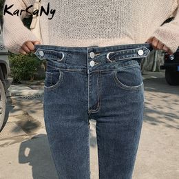 Skinny Jeans Woman High Waist Double Button Jean Skinny Mujer Denim Pants Spring Women's Jeans With High Waist Jean Women 210222