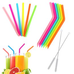1000pcs Drinkware Colourful Food Grade Flexible Silicone Silicon Straws Straight Bent Curved Straw Drinking Reusable Bar Tool Tools Beverage Drin DH205