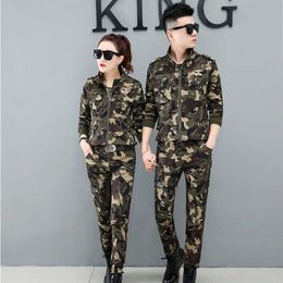 Conjunto Feminino Women's Cotton Casual Camouflage Army Green Suit Men Two Piece Set Couple Clothes Plus Size 3XL 4XL 5XL 210625