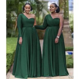 Dark Green Bridesmaid Dresses Satin 2022 Designer One Shoulder Long Sleeves Floor Length Plus Size Maid Of Honor Gown Country Beach Wedding Evening Vestidos 401 401