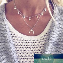 New Fashion Necklace Multi-layer Wafer Moon Necklace Selling Jewelry Necklace Silver Color For Women