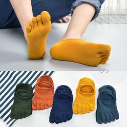 Men's Socks 3/5 Pairs Men Toe Spring Summer Adults Solid Breathable Anti-slip Silicone Hosiery Sweat-absorbing Invisible Stretchy1