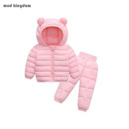 Mudkingdom Baby Boys Girls Outfits Down Jacket Sets Winter Long Sleeve Solid Ear Hooded Children Clothing Set Kids Clothes 210615