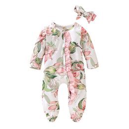 Newborn Infant Baby Girl Boy Footed Sleeper Romper Headband Clothes Outfits Set winter romper jumpsuit mamelucos invierno 210317