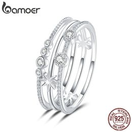 woman ring sizes UK - 925 Sterling Silver CZ Shining Star Finger Rings for Women CZ woman wedding ring Size Korean Style fine Jewelry BSR156 220209