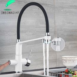 SHBSHAIMY White Kitchen Faucet Philtre Faucet Brushed Gold 360 Swivel Pure Water Faucet for Kitchen Black Pull Down Purification 210724
