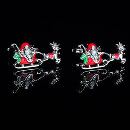 SAVOYSHI Santa Claus Cufflinks for Mens Shirt Cuffs High Quality Enamel Cuff links Christmas Gift Men Jewelry engraving