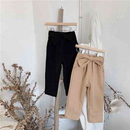 Gooporson Winter Fleece Warm Little Girls Pants Fashion Korean Thickened Bow Tie Trousers Cute Children Leggings 210715