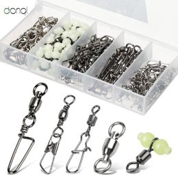 Fishing Hooks DONQL 100Pcs/Box Stainless Steel Connector Fishhook Lure Line Luminous Bearing Rolling Swivel Interlock Snap