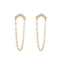 Korean Women Long Tassel Chain Stud Earrings Arc-shaped Diamond Copper Ear Drop Girls Dress Party Gift Wear Dangle Earring Jewellery Accessories Wholesale