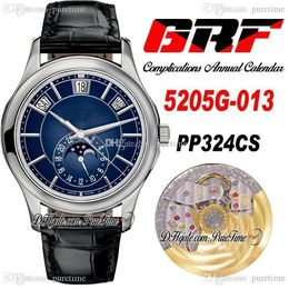 GRF V2 5205G-013 A324 Automatic Mens Watch Complications Annual Calendar Steel Case Moon Phase Blue Dial Leather Watches PP324SC Super Edition Puretime C3