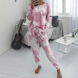 Women's Pyjamas Tie Dye Lounge Wear wear Set Sleep Long Sleeve Sleepwear 210809