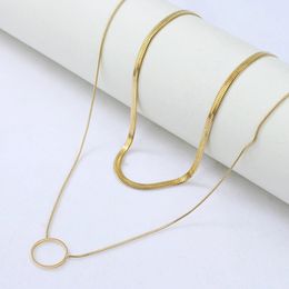 Geometric Circle Double Layer Choker Necklaces for Women 14K Stainless Steel Chains Necklace Collier Femme Girls Party Gifts