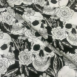 Cool 100% Cotton Fabric Black/White Bottom Skull Rose Pattern Digital Print Sewing Material DIY Home Patchwork Dress Clothing 210702