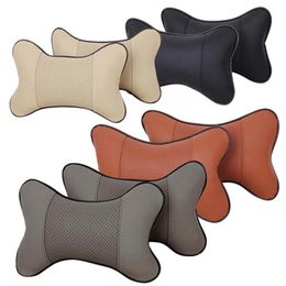 Interior Decorations 1 Pair Universal Car Neck Pillows PU Leather Breathable Mesh Auto Rest Headrest Cushion Pillow Accessories