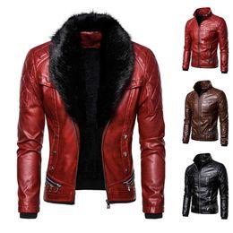 Men Punk Style Leather Jacket Outwear Fashion Clothing Motorcycle Detachable Fur Collar PU Leather Jacket Men Casual Coat Autumn 211009