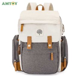 AMTOY Baby Diaper Backpack Large Diaper Bag with Insulated Pockets, Stroller Straps and Changing Pad Travel Nursing Baby Bag 211025