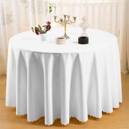 1PC Wedding Party Round Table Cloth White Solid Colour Dining Tablecloth Polyester Plain for el Banquet Decoration 211103