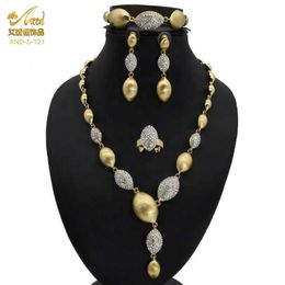 ANIID African Jewelry Set Dubai Gold Color For Womens Indian Wedding Necklace and Earrings Accessories Diamante Ring Hawaiian H1022