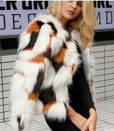 S/9XL Womens Short Faux Fur Jackets Short Section Female Large Size Sexy Mixed Colour Fake Fur Coats Man-Made Fur Outwear K702 Y0829