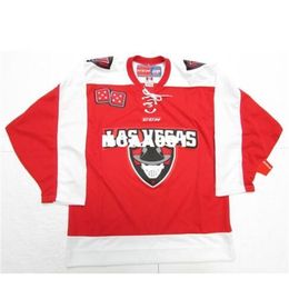 Real 001 real Full embroidery LAS VEGAS WRANGLERS REDWHITE ECHL Hockey Jersey or custom any name or number Jersey