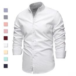 9 Colours 100% Cotton Oxford Shirt Men Spring Casual Long Sleeve Slim Fit Dress s 's Social 210721