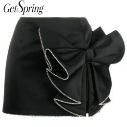 GetSpring Women Skirt Chain Black s High Waist Bow Split Mini All Match Sexy s Early Spring 210601
