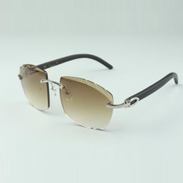 Direct sales newest high-end cutting lens sunglasses 4189706-A black natural wooden sticks, size: 58-18-135 mm