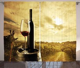 Curtain & Drapes Wine Curtains Red Bottle And Glass On Wooden Barrel Dramatic Sky Agriculture Living Room Bedroom Window