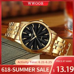 WWOOR Watches For Men Top Brand Luxury Golden Watch Men Waterproof Quartz Stainless Steel Mens Wrist Watch Box Relogio Masculino X0625