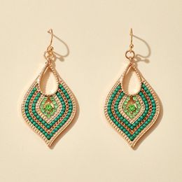2021 New Vintage Women Bohemia Green Rhinestone Earrings Long Dangle & Chandelier Alloy Earrings Matching Clothes Fashion Jewelry Gift