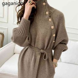 Vintage Women Long Sweater Dress Autumn Winter Fashion Lady Korean Dresses Solid Bodycon Vestidos Warm Drop 210601