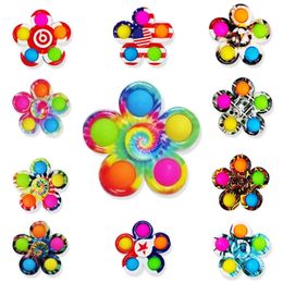 Colorful Sensory Decompression Fidgety Toy Simple Dimple Fidget Spinner Push Bubble 5 Sides Fingertip Gyro ADHD Anxiety Stress Relief Bulk Party Favor Toys