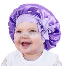 Children's Satin Round Cap Fashionable and Comfortable Elastic Hair Care Cap Long Streamer Lace-up Night Cap