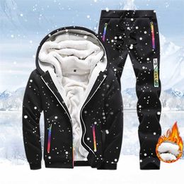 Tracksuits Men Sweatshirt Sporting Sets Winter Warm Thick Casual Fleece Suit Jacket+Pants 2PCS Men's Track Suit Sportswear Coat 211222