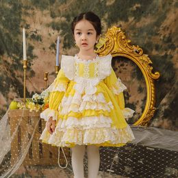 New Lolita Girls Princess Dress Spring Children Lace Bowknot Birthday Party Dress 2021 Spanish Style Kids Long Sleeve Holiday Dress C6853